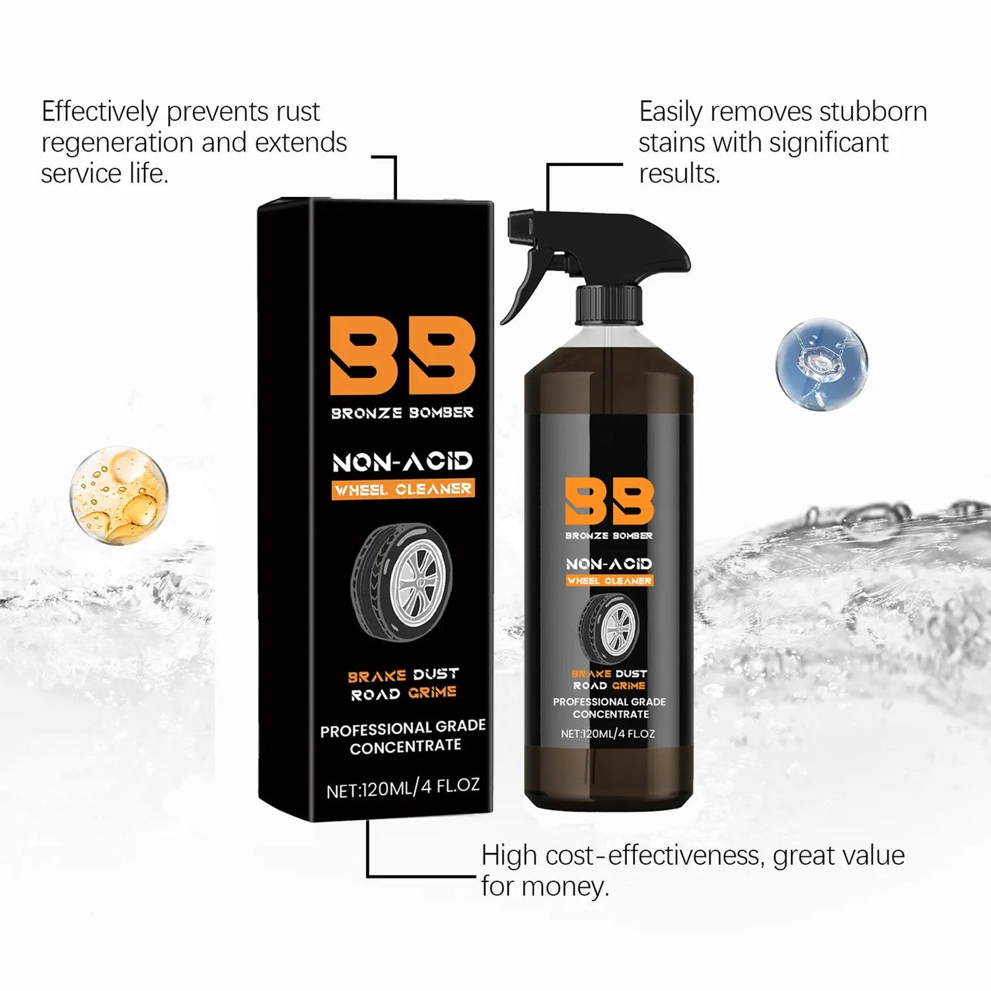 Automotive Rust Remover Spray 120ML – Fast-Acting Iron & Rust Cleaner for Wheels, Rims & All Metal Surfaces – Premium Car Detailing Chemicals, Safe for Most Automotive Finishes, Cars & Motorcycles
